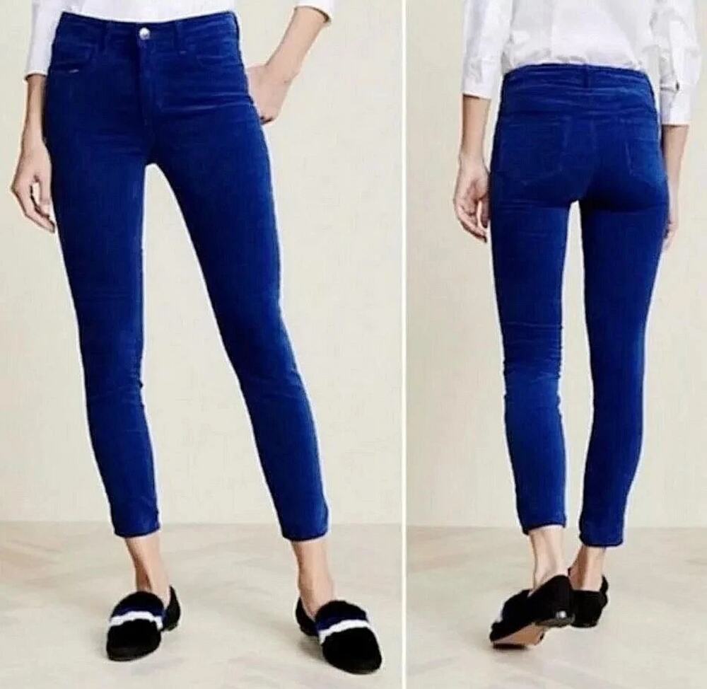 L'Agence Margot high-rise crop skinny velvet pants 26 Royal Blue Americana Chic